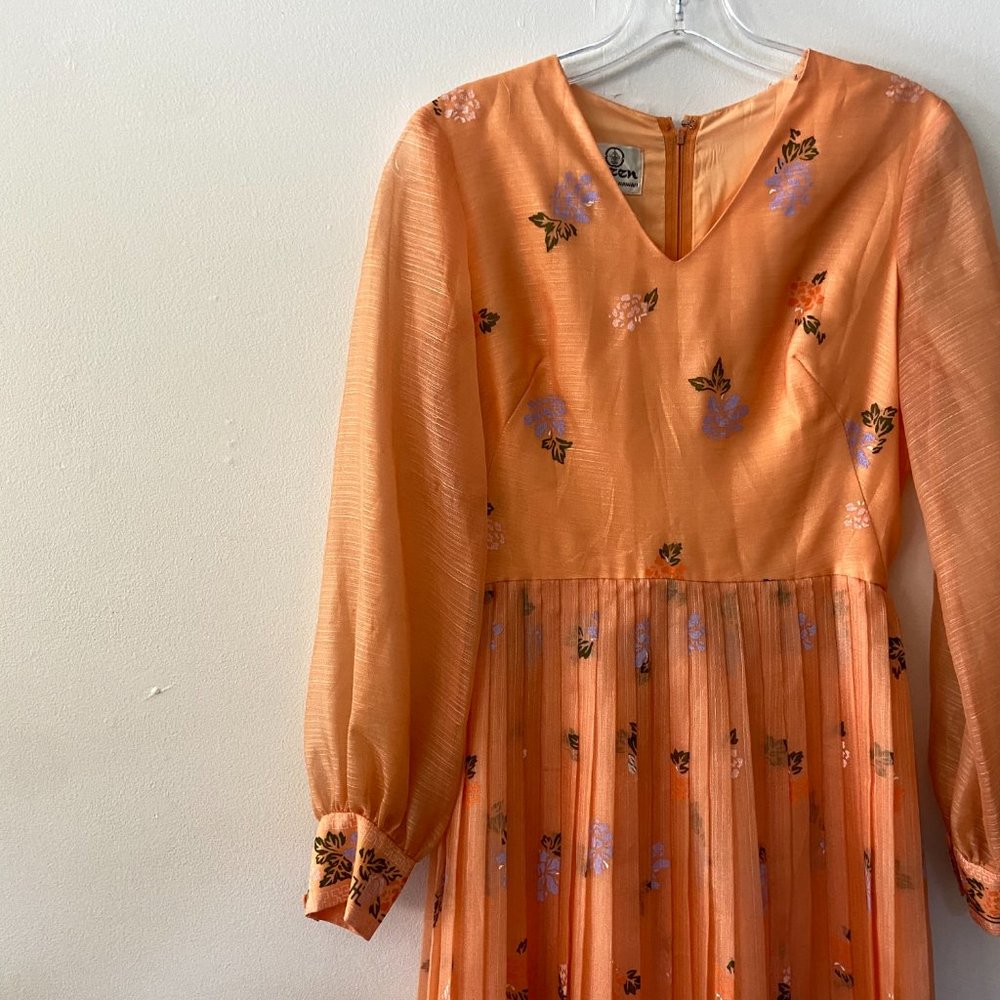 Alfred Shaheen: Orange Maxi Dress with Pleated Skirt